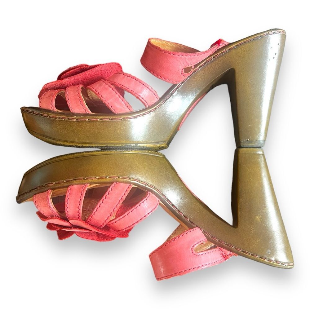 Born Sandals Flower Cone Heel Strappy Platform Slip On Leather Pink Size 8/39 - Picture 2 of 10